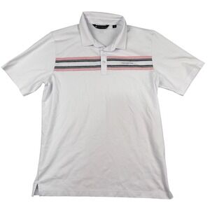 Travis Mathew Mens White Striped Golf Polo Shirt Size Large